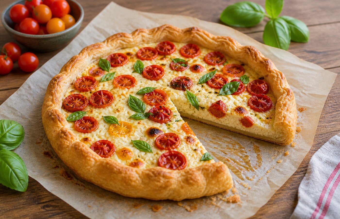 Torta salata con pomodorini e ricotta
